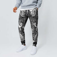 New Zealand Taiaha Maori Jogger Pants Kiwikiwi Minimalist Silver Fern Tukutuku Motif