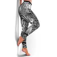 New Zealand Taiaha Maori Leggings Kiwikiwi Minimalist Silver Fern Tukutuku Motif