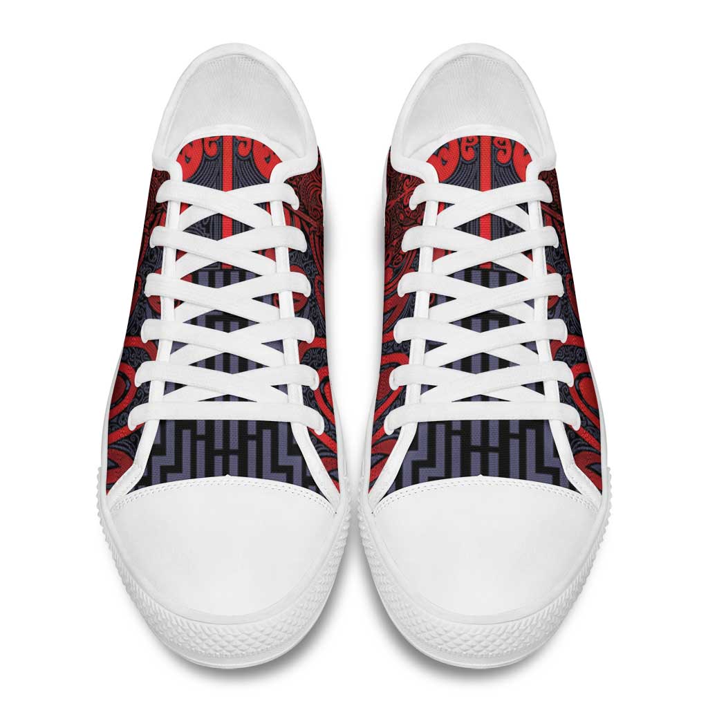 New Zealand Taiaha Maori Low Top Shoes Whero Minimalist Silver Fern Tukutuku Motif