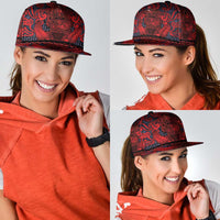 New Zealand Taiaha Maori Snapback Cap Whero Minimalist Silver Fern Tukutuku Motif