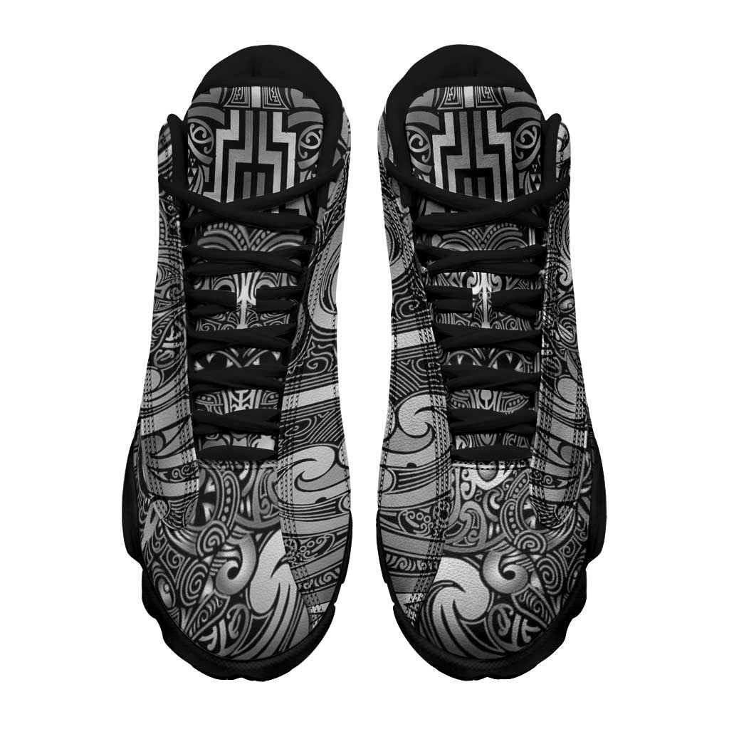 New Zealand Taiaha Maori Sneakers J13 Kiwikiwi Minimalist Silver Fern Tukutuku Motif