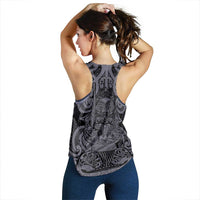 New Zealand Taiaha Maori Women Racerback Tank Minimalist Silver Fern All Black LT09