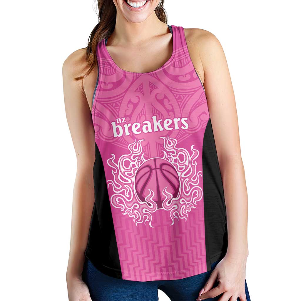 New Zealand Women Racerback Tank Fire Basketball Maori Tribal Pink - Polynesian Pride