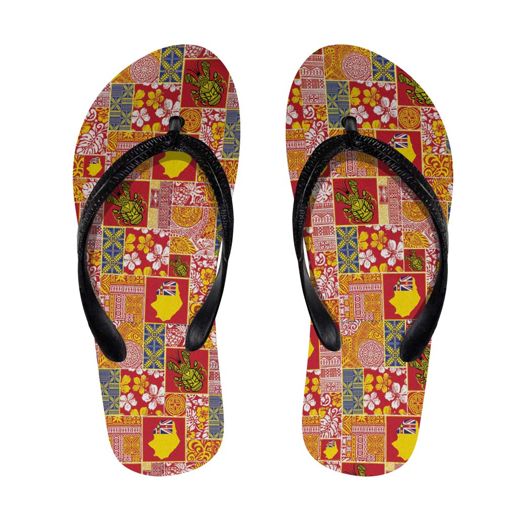 Niue Monuina e Kilisimasi Flip Flops Pacific Patchwork Xmas Vibes LT9 Yellow - Polynesian Pride