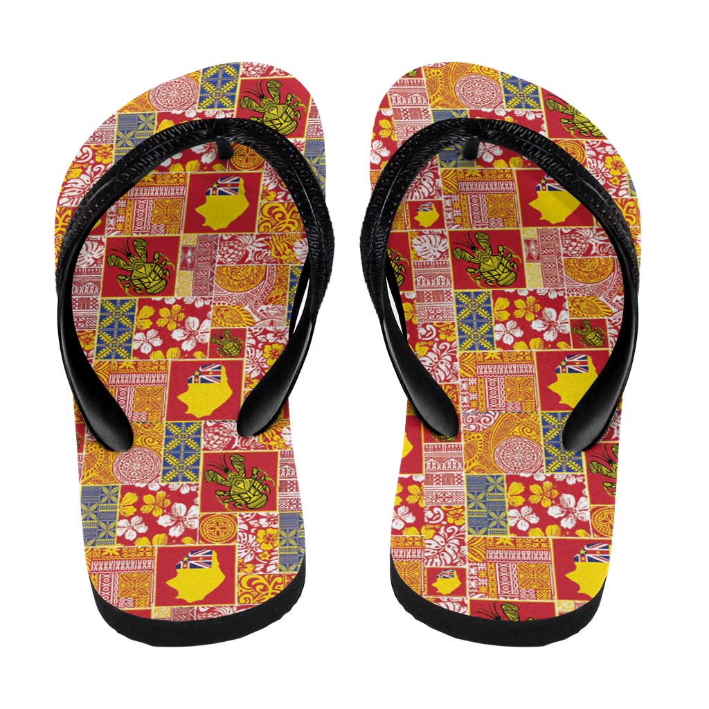 Niue Monuina e Kilisimasi Flip Flops Pacific Patchwork Xmas Vibes LT9 - Polynesian Pride
