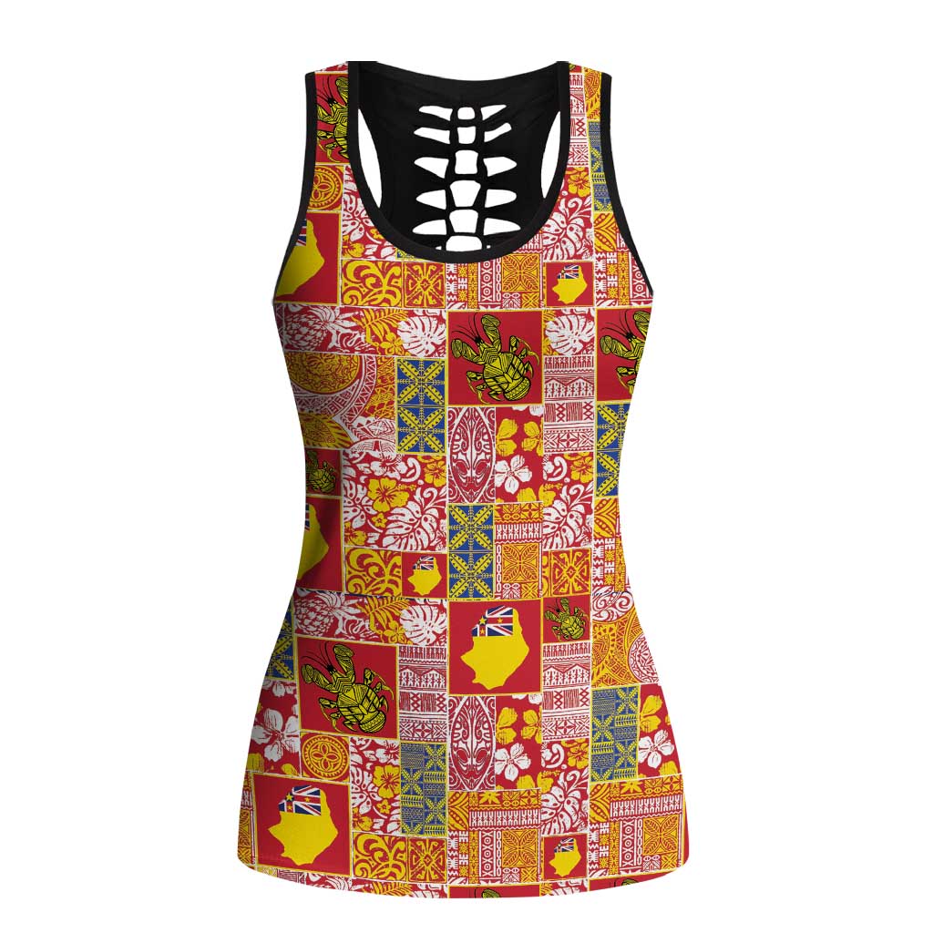Niue Monuina e Kilisimasi Hollow Tank Top Pacific Patchwork Xmas Vibes - Polynesian Pride