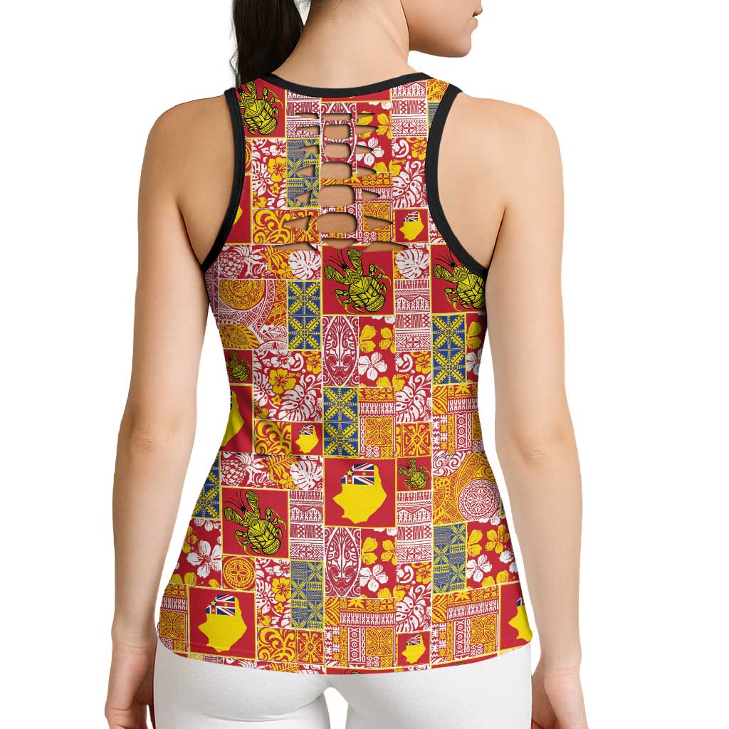 Niue Monuina e Kilisimasi Hollow Tank Top Pacific Patchwork Xmas Vibes - Polynesian Pride