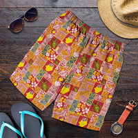 Niue Monuina e Kilisimasi Shorts for Men Pacific Patchwork Xmas Vibes LT9 Yellow - Polynesian Pride