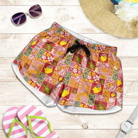 Niue Monuina e Kilisimasi Shorts for Women Pacific Patchwork Xmas Vibes LT9 Yellow - Polynesian Pride