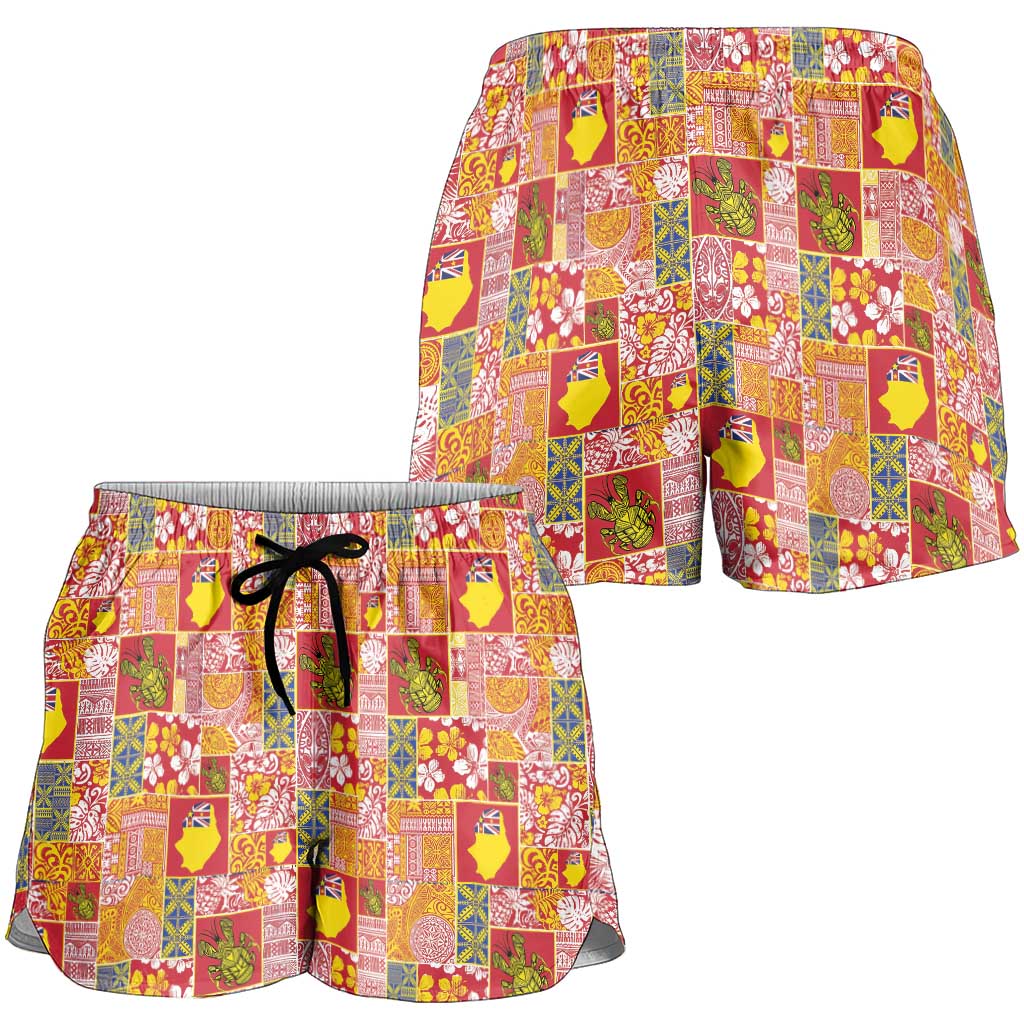 Niue Monuina e Kilisimasi Shorts for Women Pacific Patchwork Xmas Vibes LT9 - Polynesian Pride