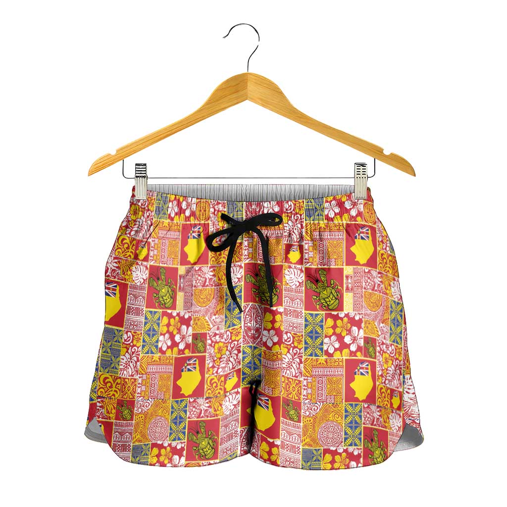 Niue Monuina e Kilisimasi Shorts for Women Pacific Patchwork Xmas Vibes LT9 - Polynesian Pride