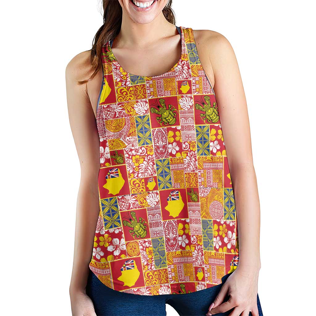 Niue Monuina e Kilisimasi Women Racerback Tank Pacific Patchwork Xmas Vibes - Polynesian Pride
