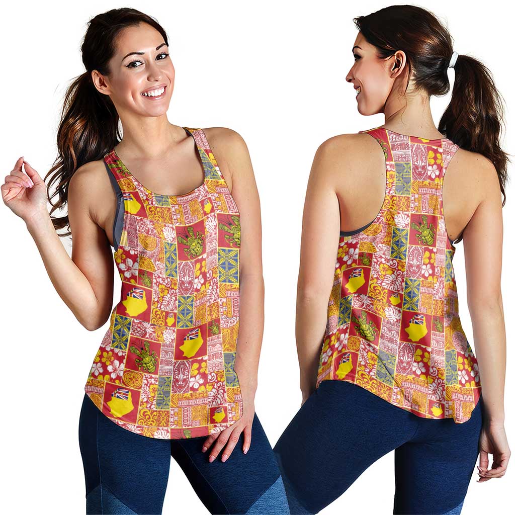 Niue Monuina e Kilisimasi Women Racerback Tank Pacific Patchwork Xmas Vibes - Polynesian Pride