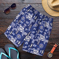 Northern Mariana Islands Magof Nochebuena Shorts for Men Pacific Patchwork Xmas Vibes LT9 Blue - Polynesian Pride