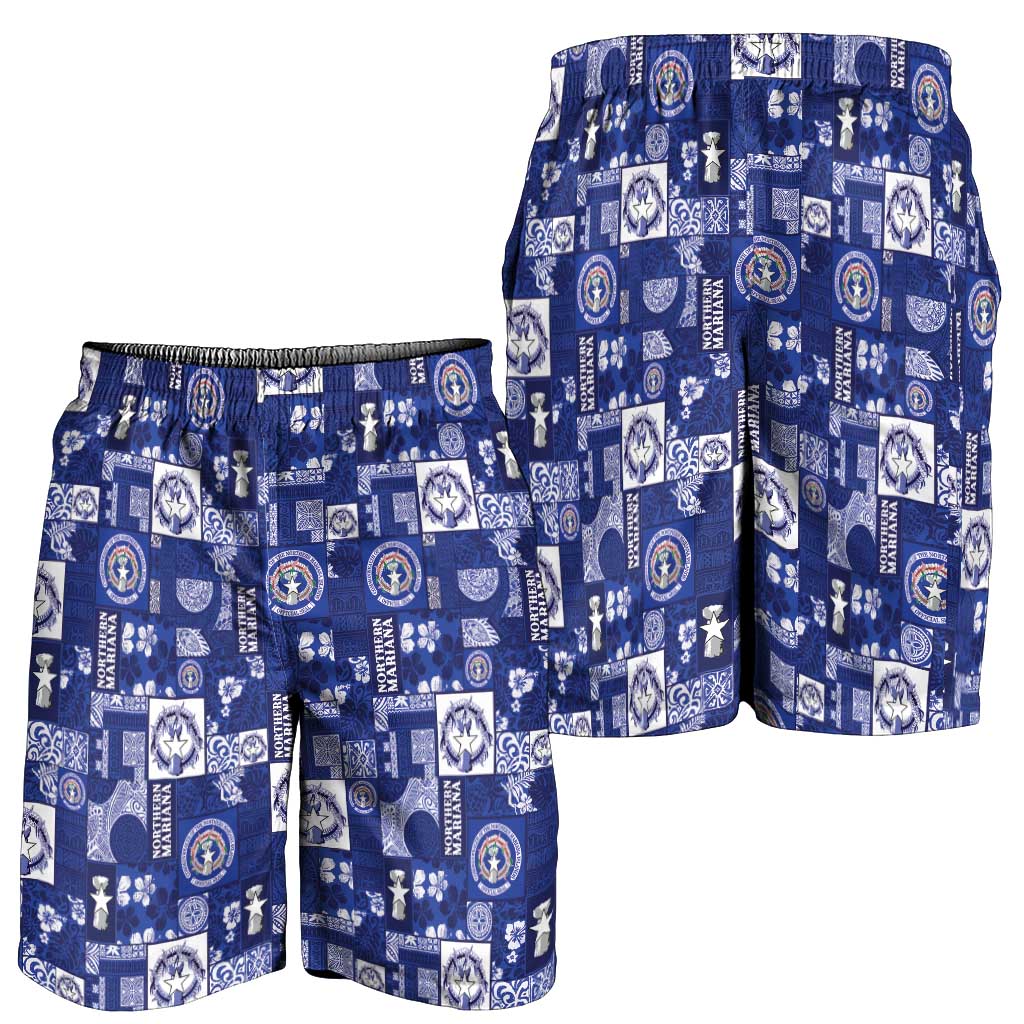 Northern Mariana Islands Magof Nochebuena Shorts for Men Pacific Patchwork Xmas Vibes LT9 - Polynesian Pride