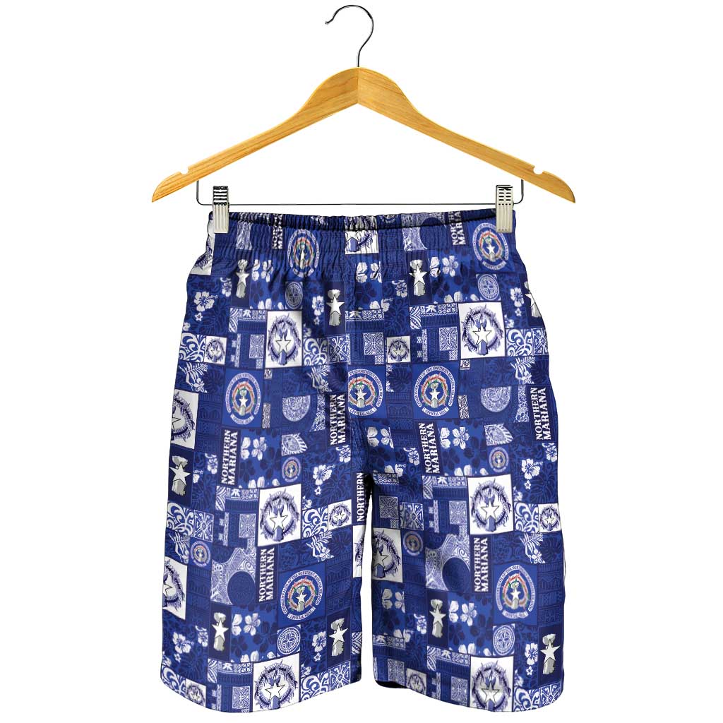 Northern Mariana Islands Magof Nochebuena Shorts for Men Pacific Patchwork Xmas Vibes LT9 - Polynesian Pride