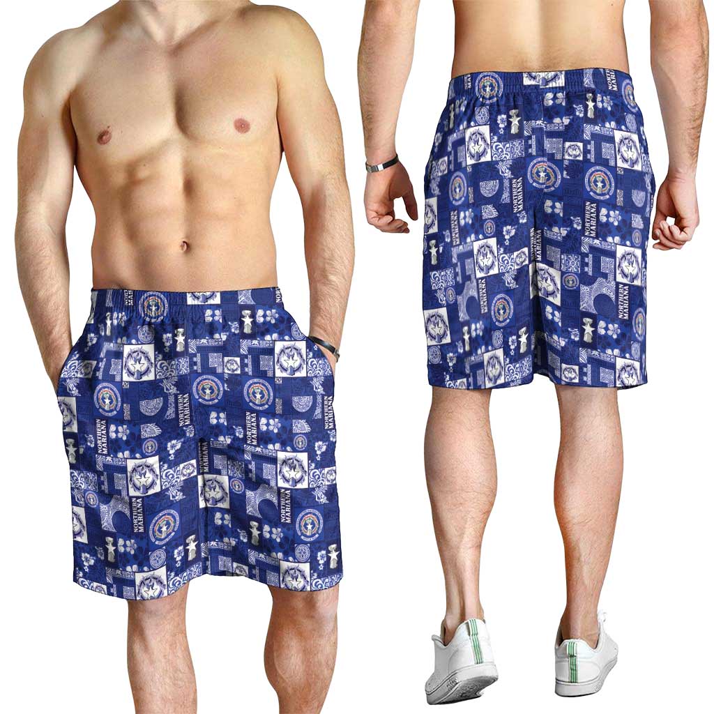 Northern Mariana Islands Magof Nochebuena Shorts for Men Pacific Patchwork Xmas Vibes LT9 - Polynesian Pride