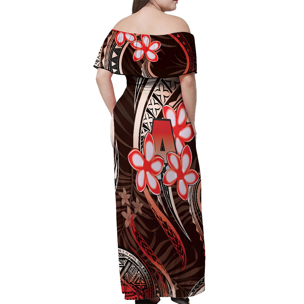 Polynesian Pride Dress - American Samoa 684 Siapo Coat Of Arms Red Off Shoulder Long Dress