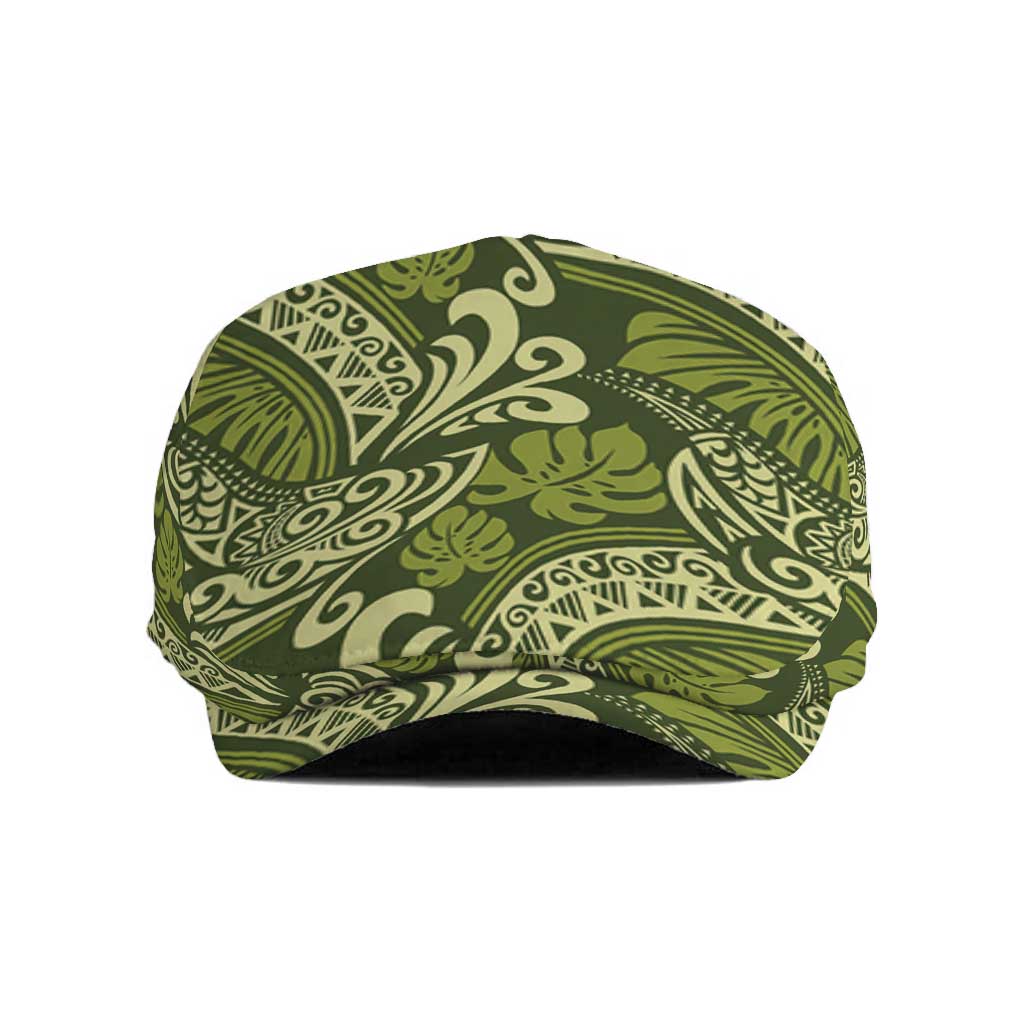 Olive Green Monstera Jeff Hat Polynesian Tribal Pattern - Polynesian Pride