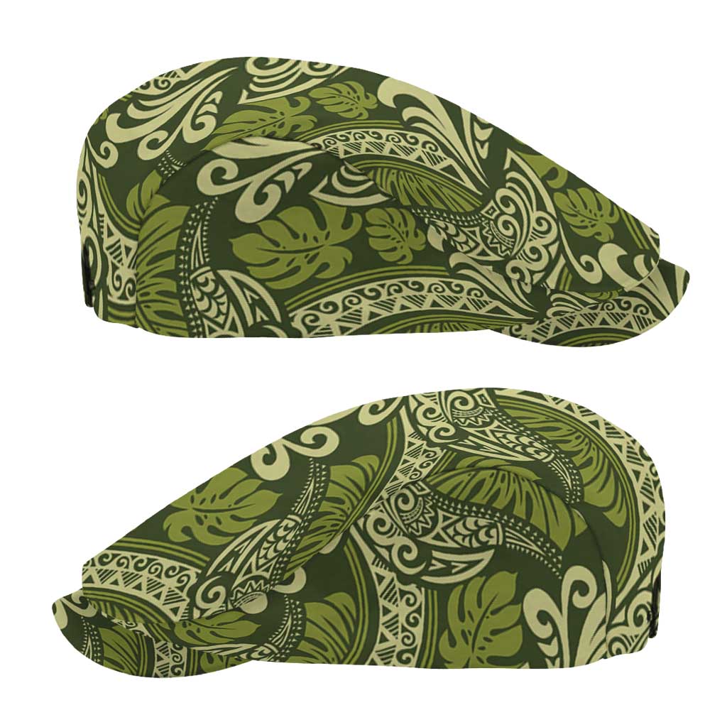 Olive Green Monstera Jeff Hat Polynesian Tribal Pattern - Polynesian Pride