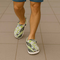 Olive Tahiti Tiare Monstera Clogs Shoes Polynesian Pattern Curve Style - Polynesian Pride