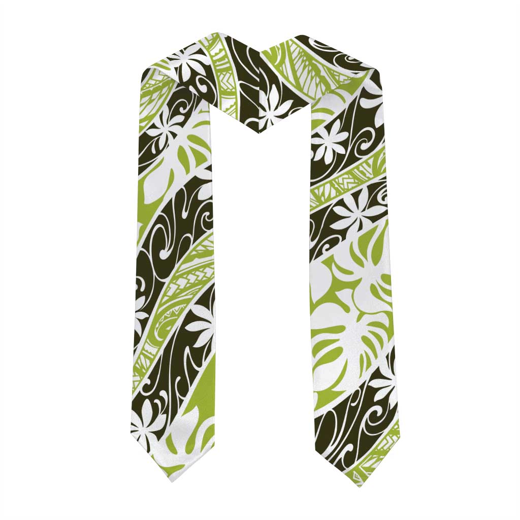 Olive Tahiti Tiare Monstera Graduation Stole Polynesian Pattern Curve Style LT01 - Polynesian Pride