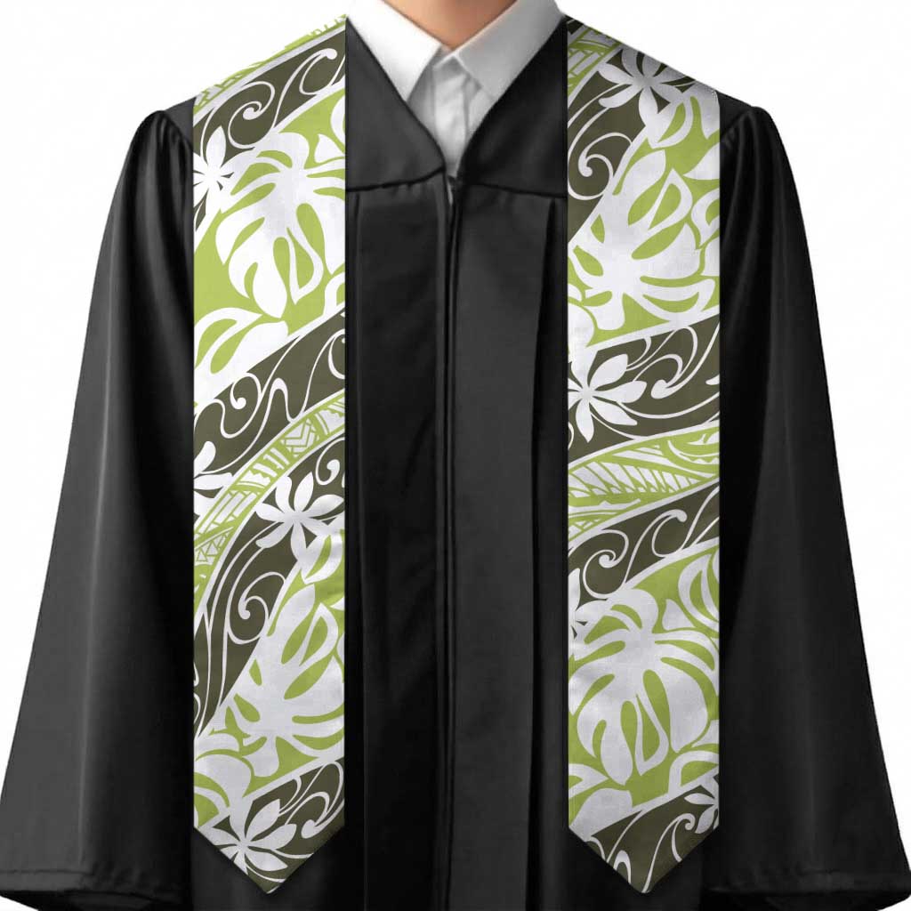 Olive Tahiti Tiare Monstera Graduation Stole Polynesian Pattern Curve Style LT01 - Polynesian Pride