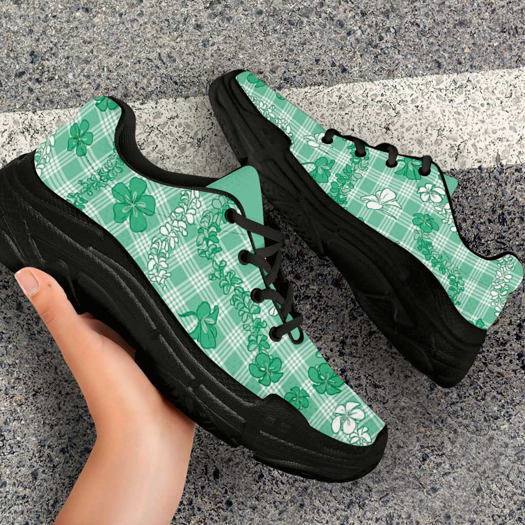 Omaomao Aloha Hawaii Chunky Sneakers Plumeria Lei With Palaka Motif - Polynesian Pride