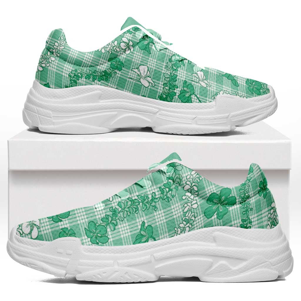 Omaomao Aloha Hawaii Chunky Sneakers Plumeria Lei With Palaka Motif - Polynesian Pride