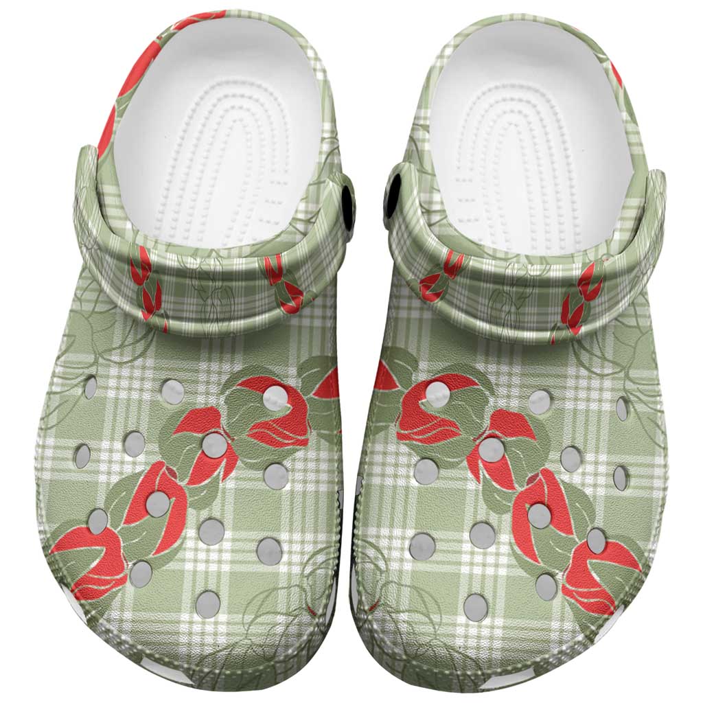 Omaomao Aloha Hawaii Clogs Shoes Rosebud Lei With Palaka Motif - Polynesian Pride