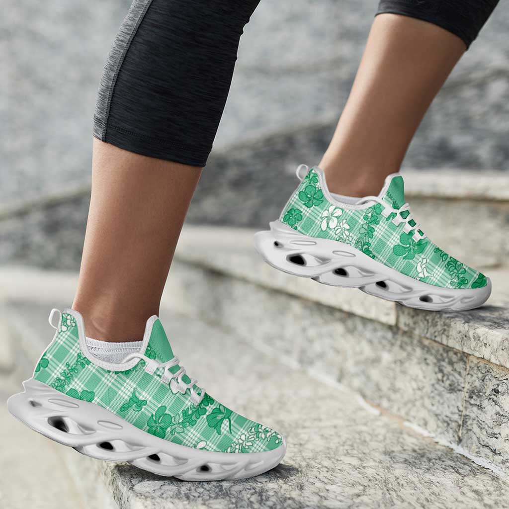 Omaomao Aloha Hawaii Clunky Sneakers Plumeria Lei With Palaka Motif - Polynesian Pride