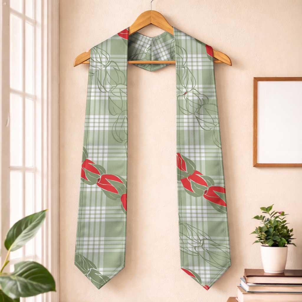 Omaomao Aloha Hawaii Graduation Stole Rosebud Lei With Palaka Motif LT14 One Size Green - Polynesian Pride