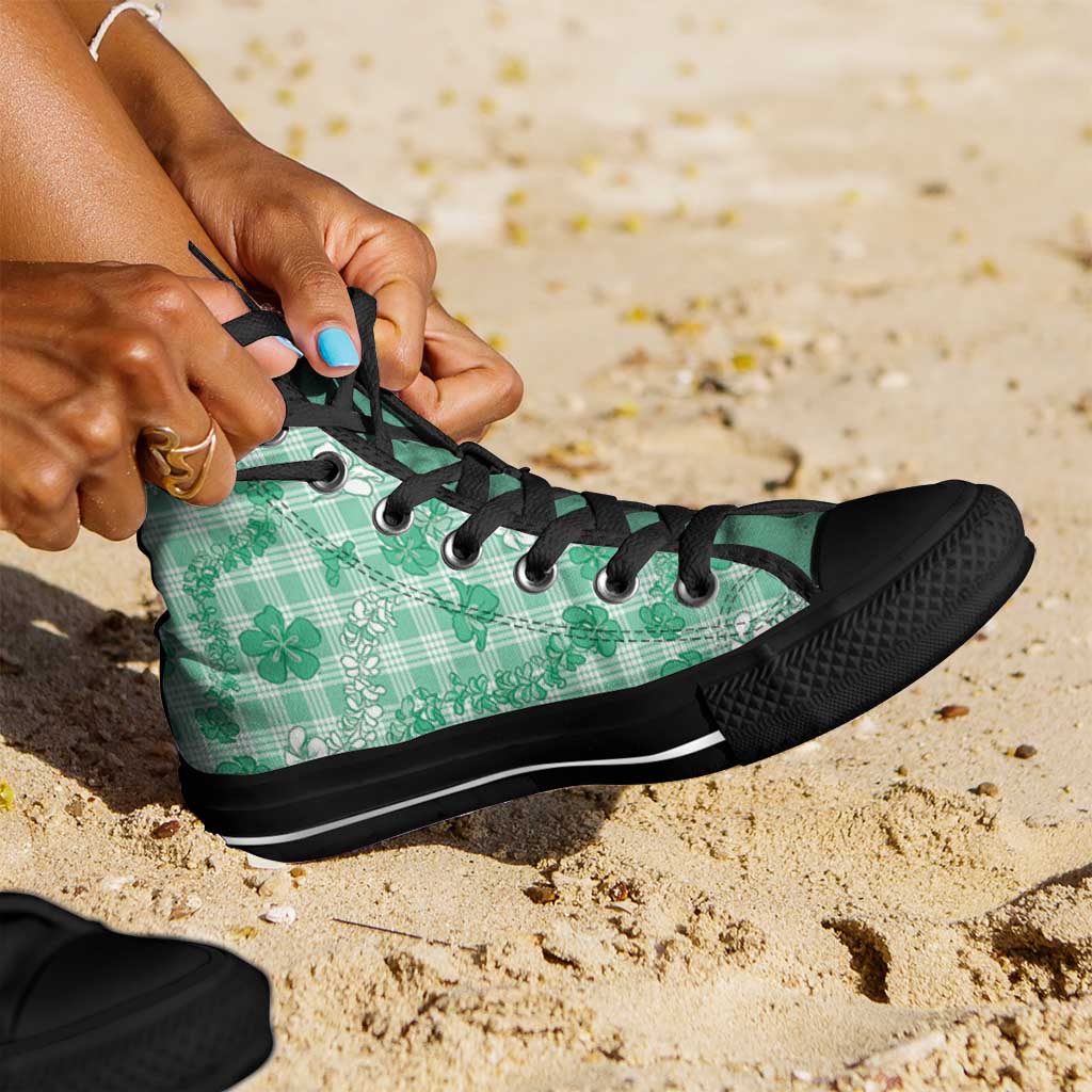 Omaomao Aloha Hawaii High Top Shoes Plumeria Lei With Palaka Motif - Polynesian Pride