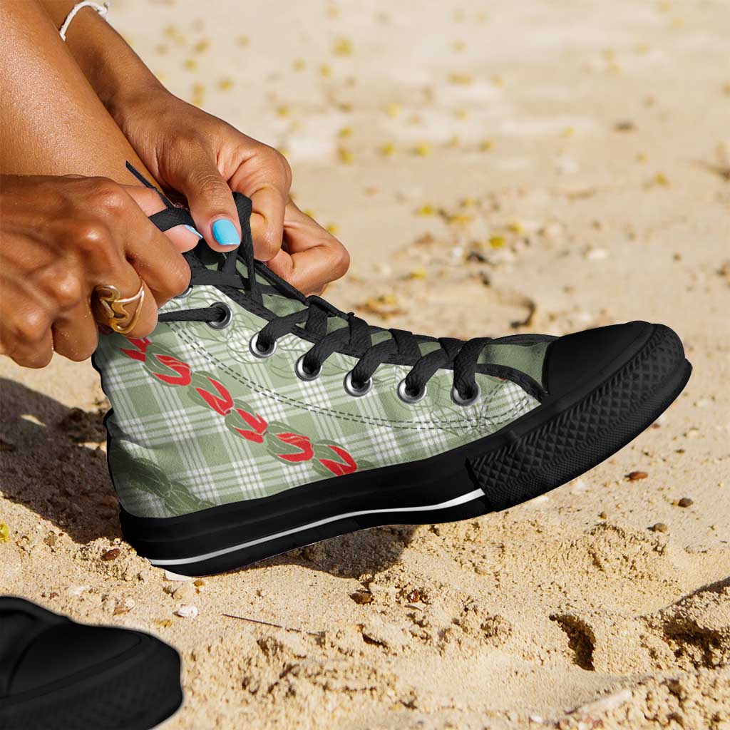 Omaomao Aloha Hawaii High Top Shoes Rosebud Lei With Palaka Motif - Polynesian Pride