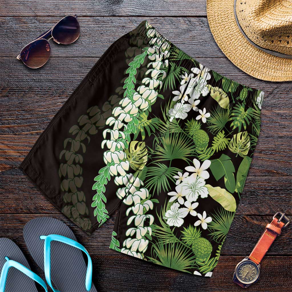 Omaomao Aloha Hawaii Lei Shorts for Men Tropical Flowers Elegant Vibe LT14 Green - Polynesian Pride