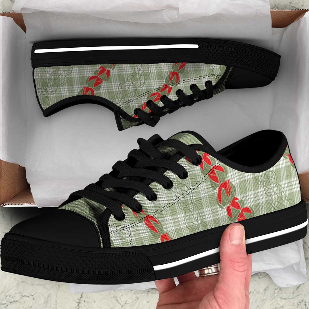 Omaomao Aloha Hawaii Low Top Shoes Rosebud Lei With Palaka Motif - Polynesian Pride