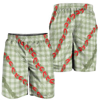 Omaomao Aloha Hawaii Shorts for Men Rosebud Lei With Palaka Motif LT14 - Polynesian Pride