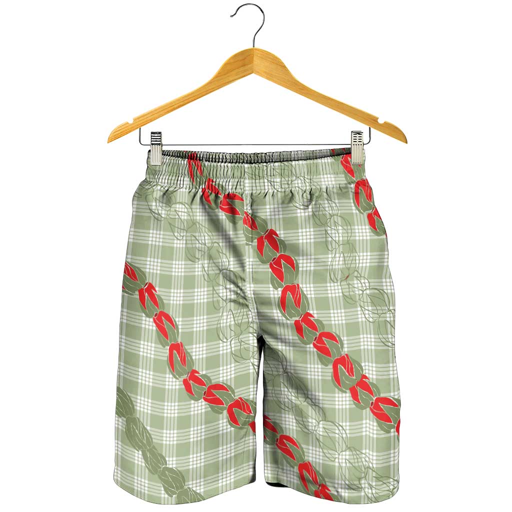Omaomao Aloha Hawaii Shorts for Men Rosebud Lei With Palaka Motif LT14 - Polynesian Pride