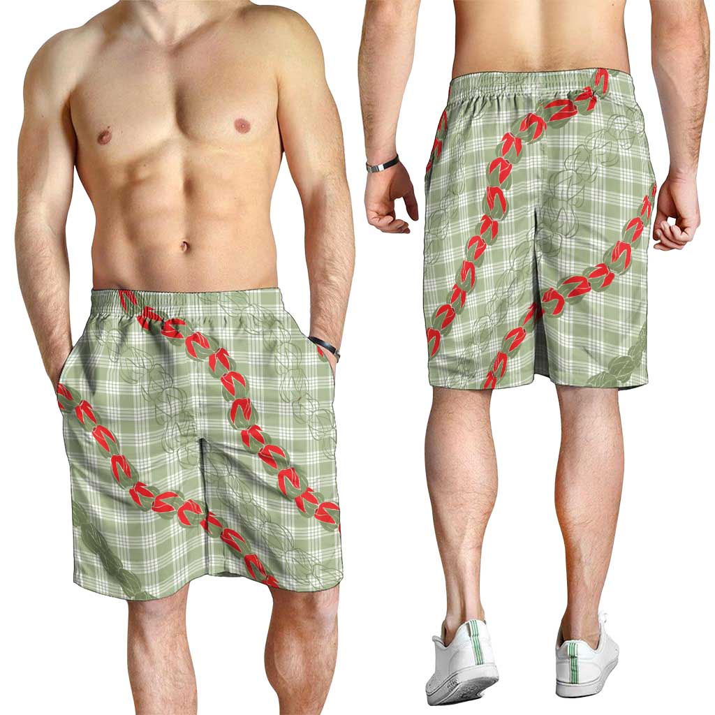 Omaomao Aloha Hawaii Shorts for Men Rosebud Lei With Palaka Motif LT14 - Polynesian Pride