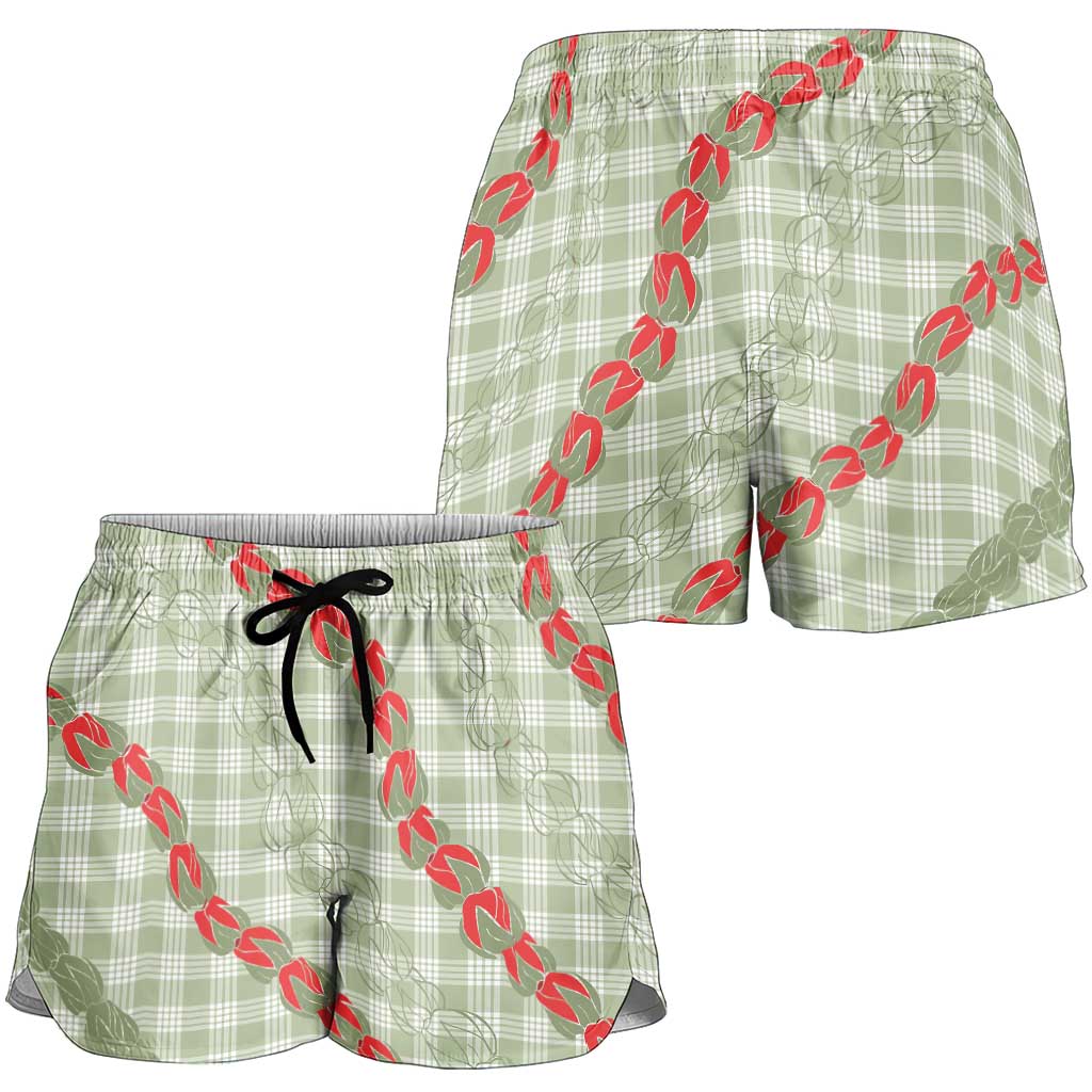 Omaomao Aloha Hawaii Shorts for Women Rosebud Lei With Palaka Motif LT14 - Polynesian Pride