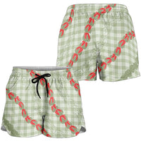 Omaomao Aloha Hawaii Shorts for Women Rosebud Lei With Palaka Motif LT14 - Polynesian Pride