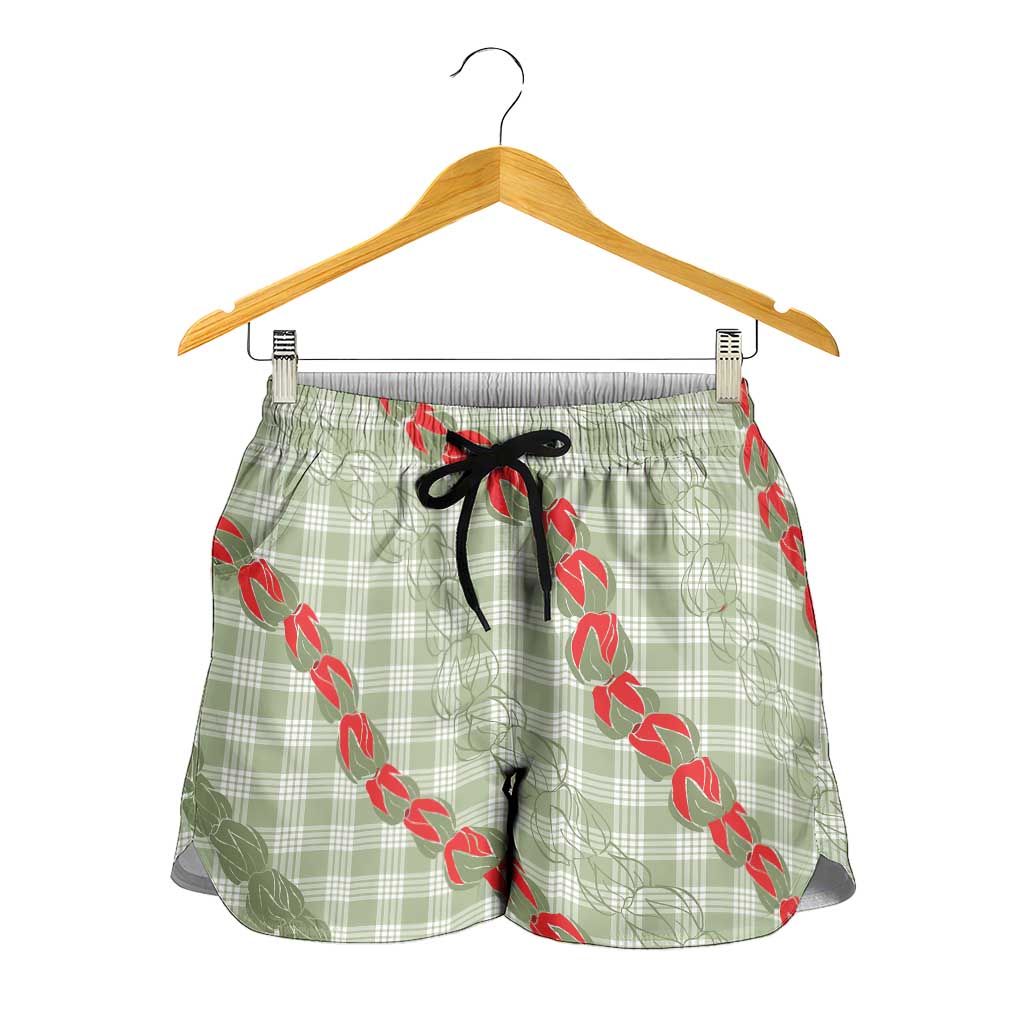 Omaomao Aloha Hawaii Shorts for Women Rosebud Lei With Palaka Motif LT14 - Polynesian Pride