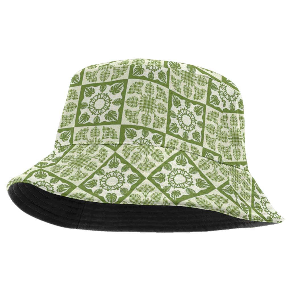 Omaomao Palaka Quilt Hawaii Bucket Hat Hawaiian Tropical Monstera Sea Turtle LT14 One Size Green - Polynesian Pride