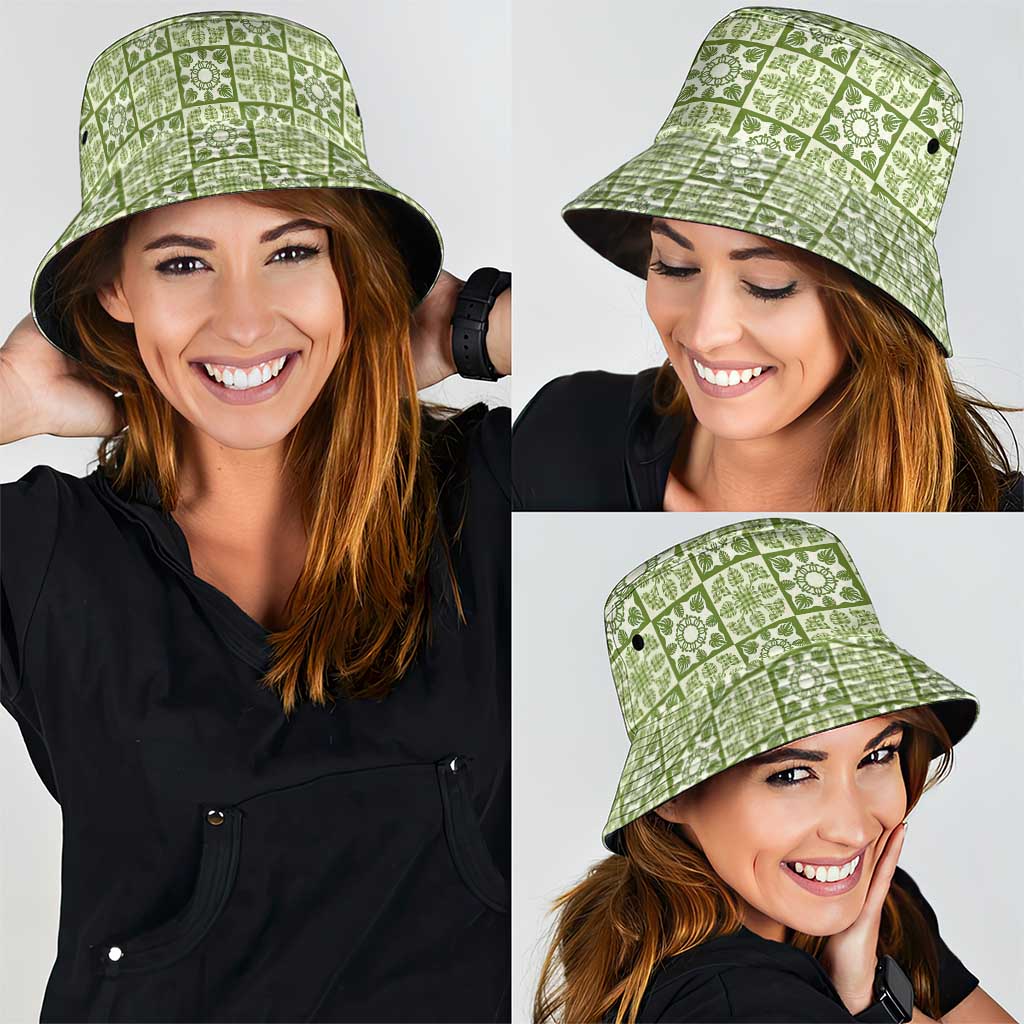 Omaomao Palaka Quilt Hawaii Bucket Hat Hawaiian Tropical Monstera Sea Turtle LT14 - Polynesian Pride