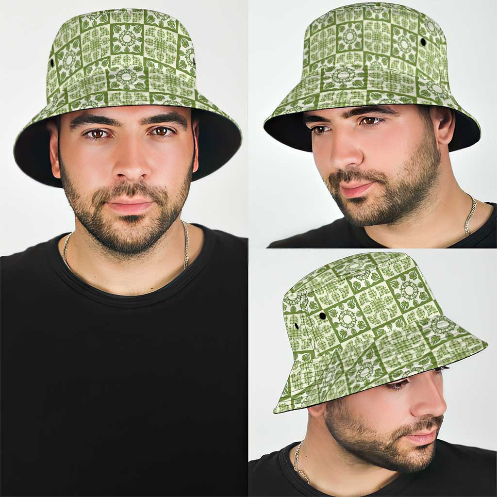 Omaomao Palaka Quilt Hawaii Bucket Hat Hawaiian Tropical Monstera Sea Turtle LT14 - Polynesian Pride