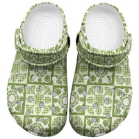 Omaomao Palaka Quilt Hawaii Clogs Shoes Hawaiian Tropical Monstera Sea Turtle LT14 Green - Polynesian Pride
