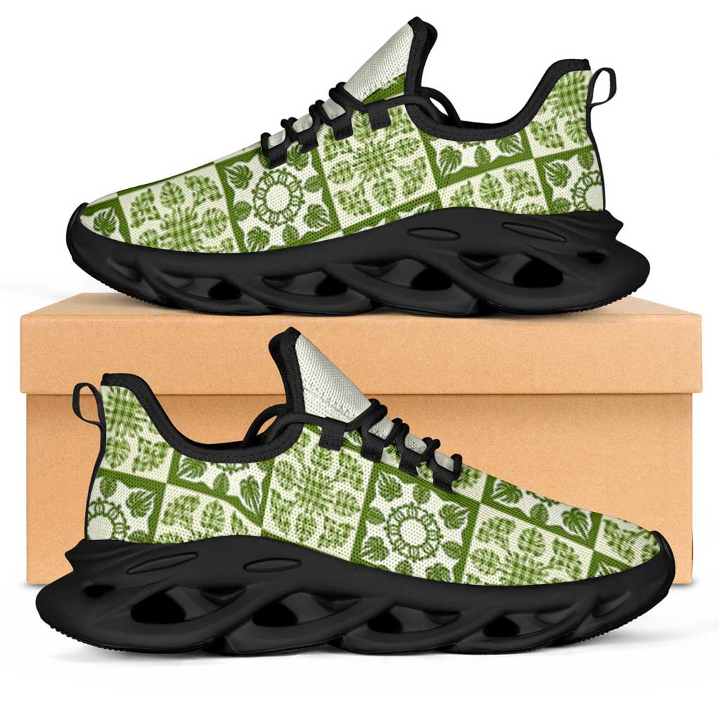 Omaomao Palaka Quilt Hawaii Clunky Sneakers Hawaiian Tropical Monstera Sea Turtle LT14 Green - Polynesian Pride