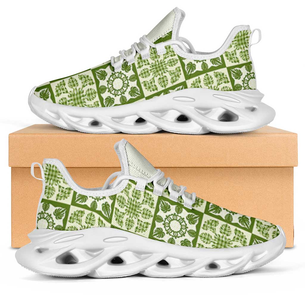 Omaomao Palaka Quilt Hawaii Clunky Sneakers Hawaiian Tropical Monstera Sea Turtle LT14 Green - Polynesian Pride