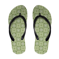 Omaomao Palaka Quilt Hawaii Flip Flops Hawaiian Tropical Monstera Sea Turtle LT14 Green - Polynesian Pride