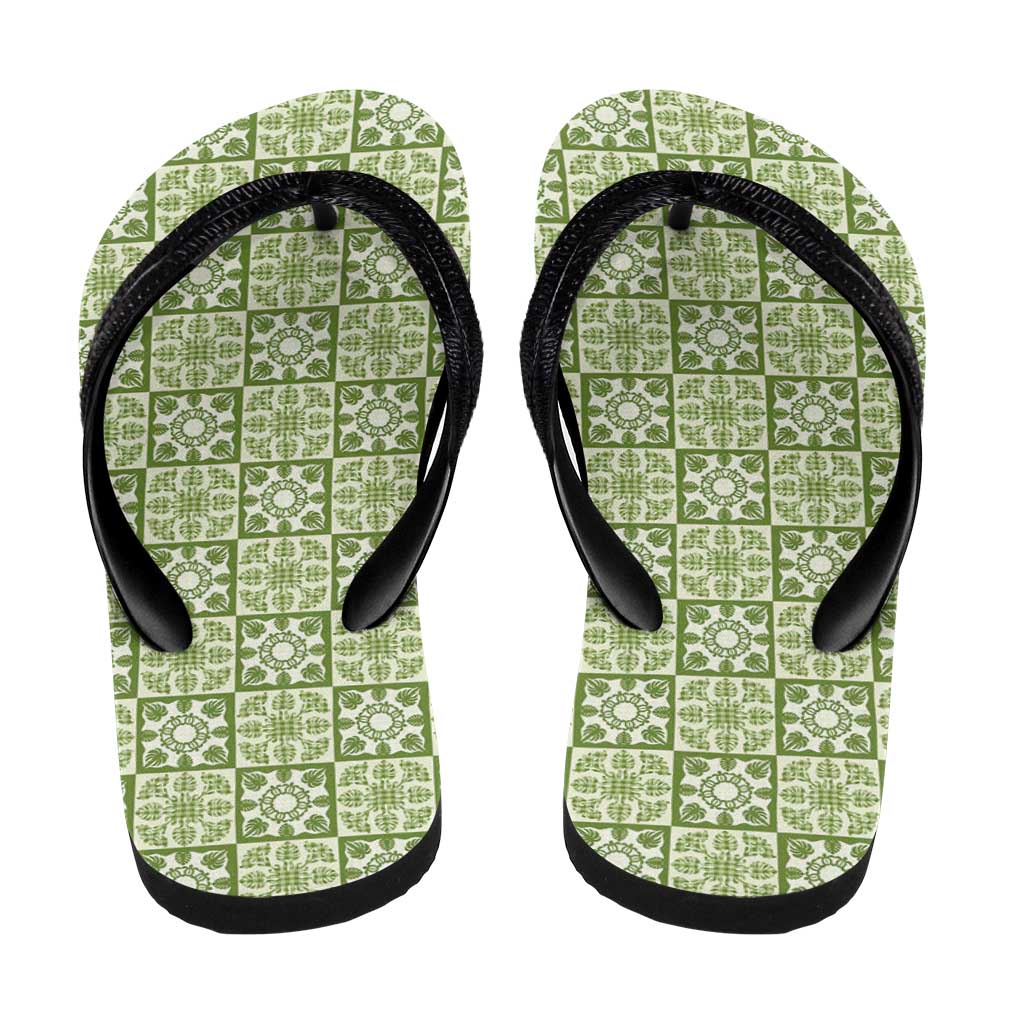 Omaomao Palaka Quilt Hawaii Flip Flops Hawaiian Tropical Monstera Sea Turtle LT14 - Polynesian Pride